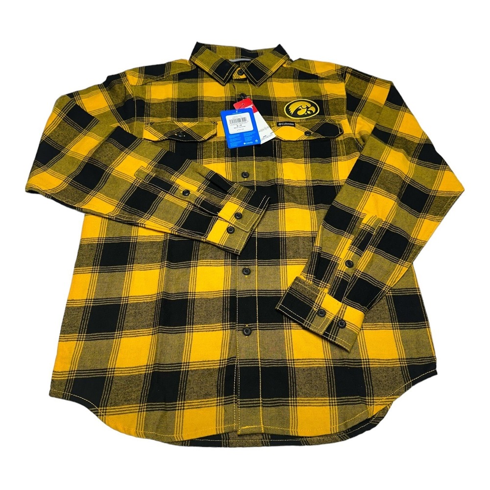 NWT Columbia Men's Iowa Hawkeyes Plaid Flannel Long‎ Sleeve Button Up Shirt Sz S